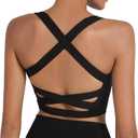 romansong Strappy Yoga Sports Bras for Women Padded Criss-Cross Back Tank Tops (Medium, Black)