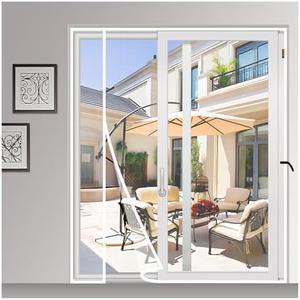 MAGZO Magnetic Screen Door White 62'' x 80'', Reversible Left Right Side Opening, Upgraded Polyester Scratch-Proof, Mesh Net for Sliding Glass/Single/Patio/French Doors with Adhesive-Hook&Loop to Hang