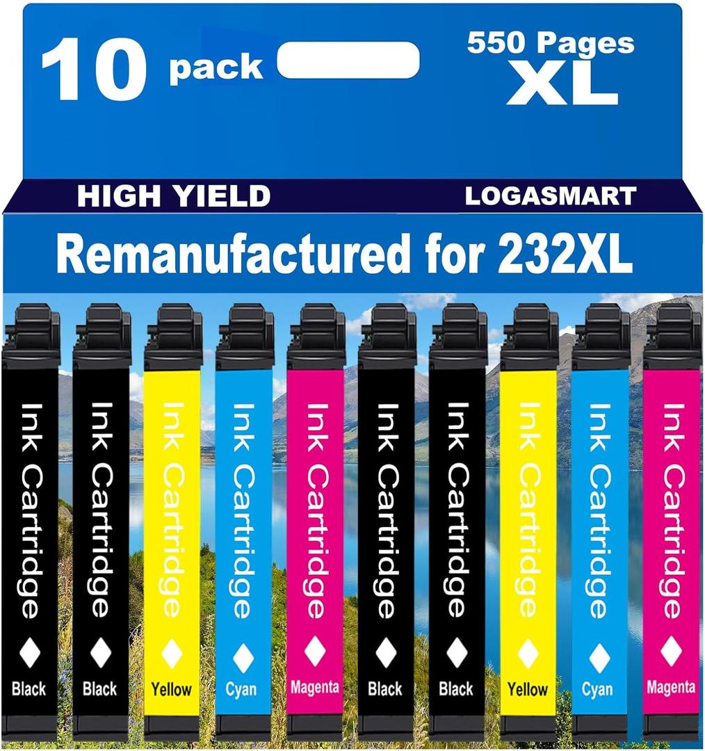 Remanufactured for 232XL Ink Cartridges Combo Pack for 232 XL for Epson XP-4200 XP-4205 Workforce WF-2930 WF-2950 Printer 4 Black 2 Cyan 2 Magenta 2 Yellow 10Pack