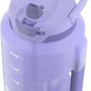 ZULU Goals 128oz Half Gallon Plastic Water Bottle with Straw and Time Marker | Large Reusable Jug with Handle and Leak Proof Lid for All Day Hydration, Gym and Outdoors, Gift Ready, Violet