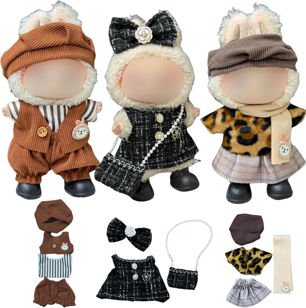3 Sets Doll Clothes for 15 cm & 17 cm Dolls  Fits Sitting or Standing Figures  Outfits Only (Set 2, Dolls Not Included)