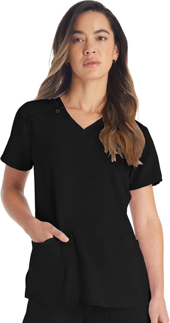 Dickies Women's Scrub Top V-Neck Top with 2 Pockets, Moisture Wicking and 360 Stretch Fabric - DK615 (X-Large, Black)