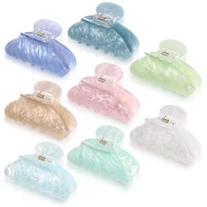 8 Pcs Large Acrylic Hair Claw Clips for Women Non slip Strong Hold Clamps for Thick and Thin Hair(Marble,Multicolor)