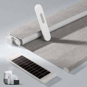 No Drill Motorized Blinds with Remote, Blackout Automatic Blinds with Solar Panel, Cordless Smart Electric Roller Shades for Windows, Grey, 32 x 72