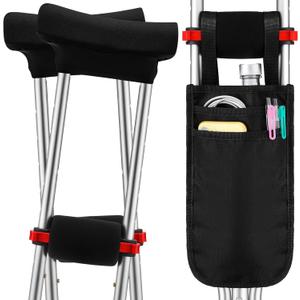 Threlaco 5 Pcs Crutch Pads, Bag, Underarm Crutches Padding Cover for Adults Armpit Padding, Pouch, Lightweight Accessories for Adult Youth Walking(Black)