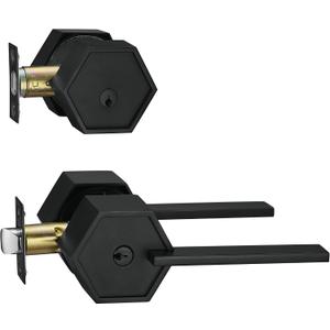 Berlin Modisch Zero Gravity Metro Series Entry Lever Door Handle Set and Single Cylinder Deadbolt Locking Lever HandleSet [Front Door or Office] Reversible Heavy Duty – Iron Black Finish