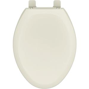Gerber Elongated Toilet Seat with Cover, Soft Close, No Slam, Quick & Easy Install, Heavy-Duty Plastic, Adjustable Fit for Standard Elongated Toilets, Durable & Fade-Resistant, Biscuit G009921309