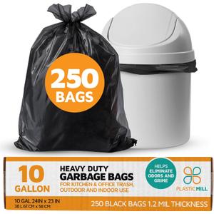 PlasticMill Heavy Duty Trash Bags, 7-10 Gallon, Black, 250-Count