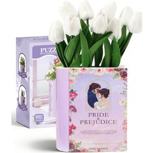 3D Puzzle Vase for Adults Kids, 120 Pcs Puzzle Book Vase for Flowers, Arts and Crafts for Kids 4-6, Adults, Girls, Cute Unique Vases, Books Lover Gifts for Women(Pride Prejudice)