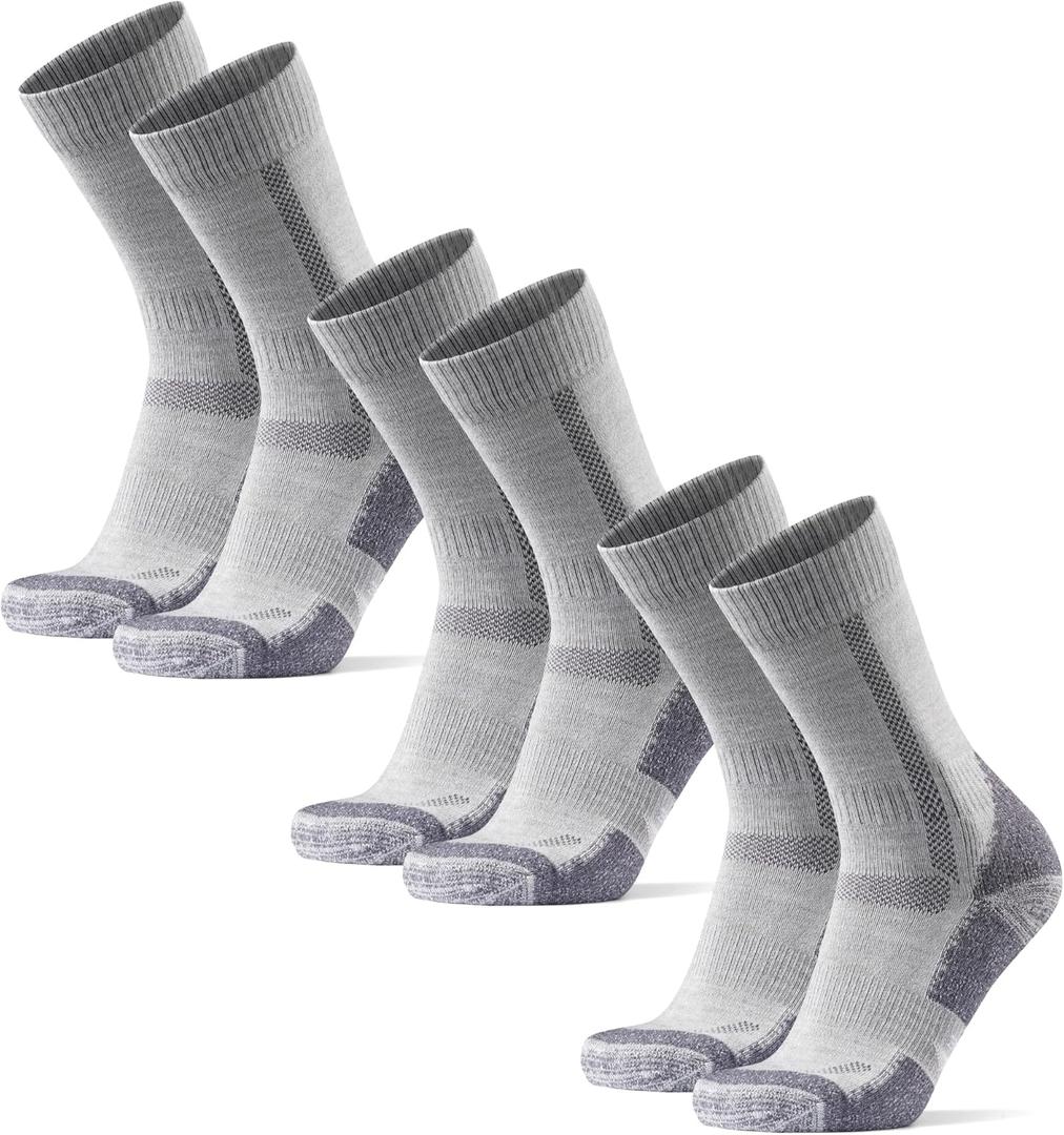 DANISH ENDURANCE Merino Wool Hiking Crew Socks for Men & Women, Cushioned Anti-Blister, Breathable - 3 Pairs (Large, Grey)