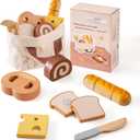 ROBOTIME Wooden Play Food Cutting Bread Set, Pretend Play Toy Food for Play Kitchen with Shopping Bag  Kids Kitchen Accessories, Wooden Bread Toys for Boys & Girls