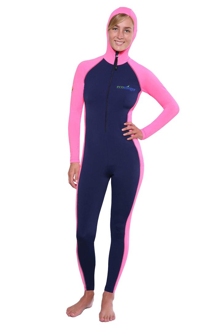 EcoStinger® Women Full Body Stinger Suit with Hood UV Protection Swimsuit UPF50+ Navy Pink XL