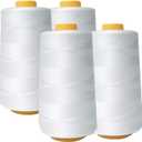 AK Trading 4-Pack White All Purpose Sewing Thread Cones (6000 Yards Each) of High Tensile Polyester Thread Spools for Sewing, Quilting, Serger Machines, Overlock, Merrow & Hand Embroidery