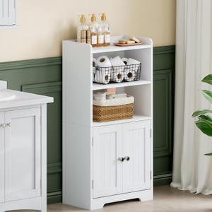 ChooChoo Small Bathroom Storage Cabinet, Narrow Toilet Paper Cabinet with 2 Door and Shelves, Freestanding Bathroom Floor Cabinet and Organizers for Small Spaces, 7.8" D * 15.7" W * 30.7" H, White, 15.75W*7.87D*30.71H