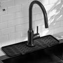 Silicone Faucet Mat for Kitchen Sink  Gen 2 Splash Guard with Upgraded Outlet & Slope  18 x 5.1 Water Catcher & Sink Sponge Holder for Kitchen and Bathroom (Black)