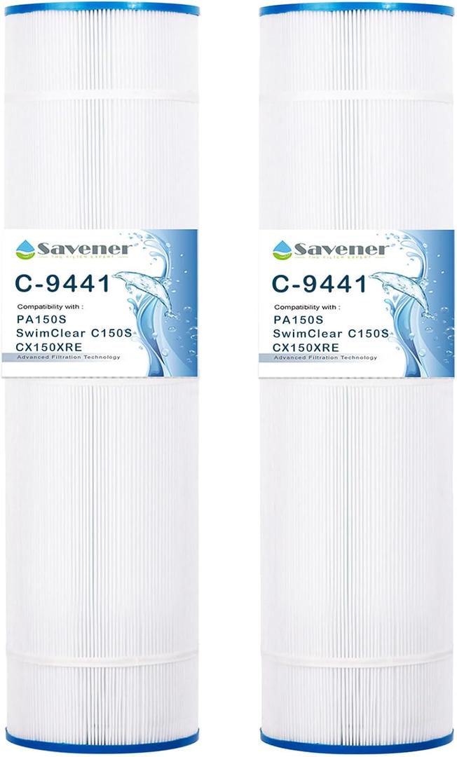 Savener Premium Pool Filter 2-Pack Replaces Hayward CS150E, CX150XRE, CX150-XRE, SwimClear C150S, PA150S, Unicel C-9441, SD01333 | 23 1/8" x 10 1/8" | 150 sq.ft 2 Pack
