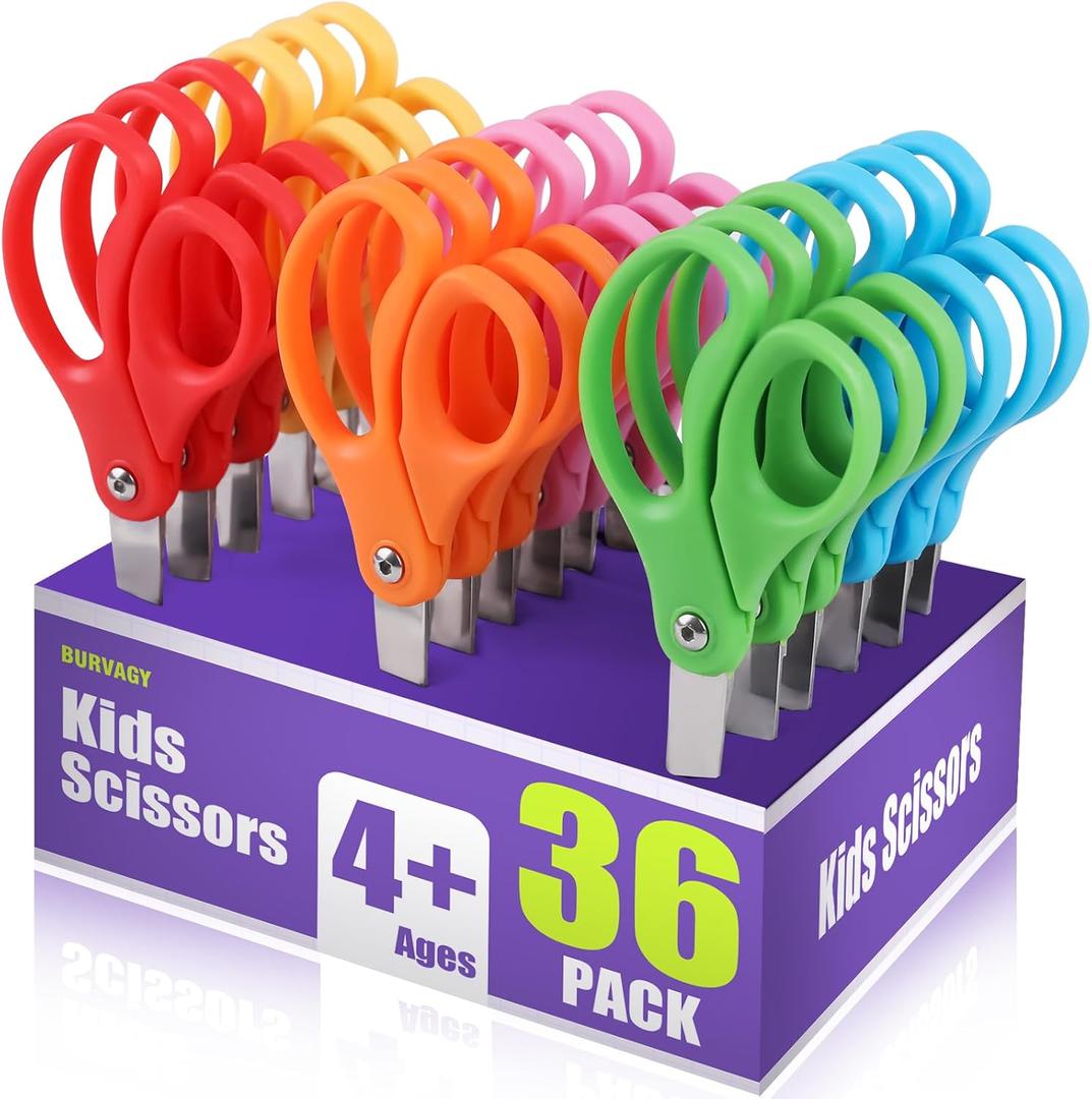 36 Packs Kids Scissors, Scissors for School, Safety Blunt Tip 5 Inch School Student Blunt Tip Kids Craft Safety Comfort Grip for Children Cutting Paper