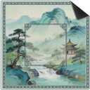 Blue Green Chinoiserie Mahjong Mat 31.5 x 31.5 in, Vintage Green Oriental Non-Slip Noise Reduction Mahjong Table Cover Accessories and Supplies for Dominoes Poker Card Board and Tile Games Gifts