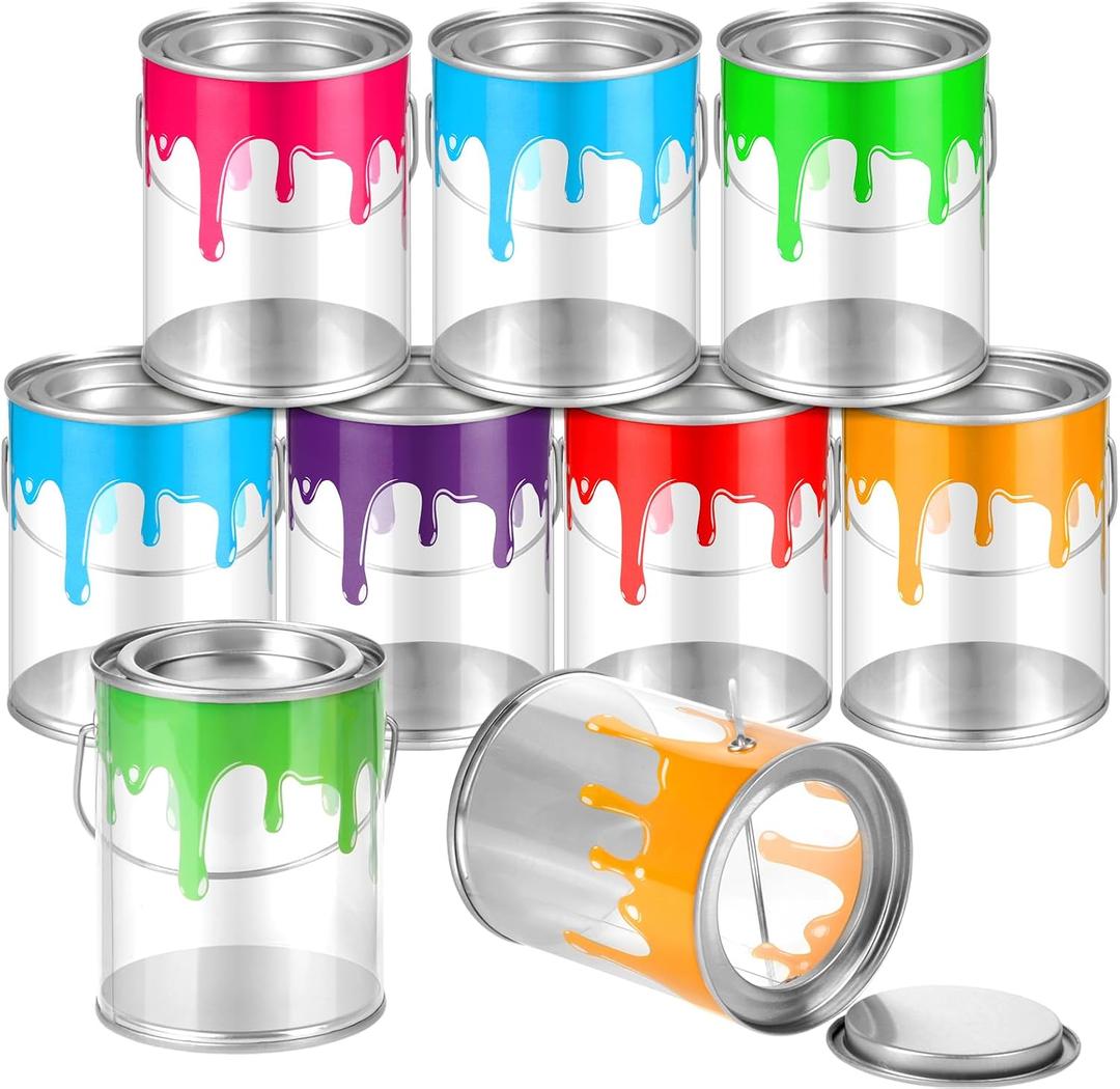 Reallnaive 8 Pcs End of the Year Student Gifts Art Paint Party Favors Supplies Plus Size Clear Empty Paint Cans with Lids Plastic Buckets Transparent Containers for Treats Crafts, 4. 72 x 6. 1 Inch