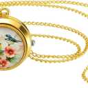 JewelryWe Vintage Pocket Watch for Women Classic Gold Plated Round Analog Quartz Clock Pendant Necklace Watches with Chain for Christmas