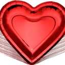 Cunhill Valentines Day Paper Plates Thick Heart Shaped Plates Red Disposable Party 10.6 Inch Large Thick Red Paper Salad Dessert Cake Bridal Shower Decorative for Wedding(50 Pieces)