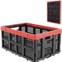 TOLRET 49L Collapsible Crate, Milk Crate for Storage, Foldable Storage Crate, Stackable Crate for Organizing for Home, Shopping, Camping, School, Office, Warehouse, Red