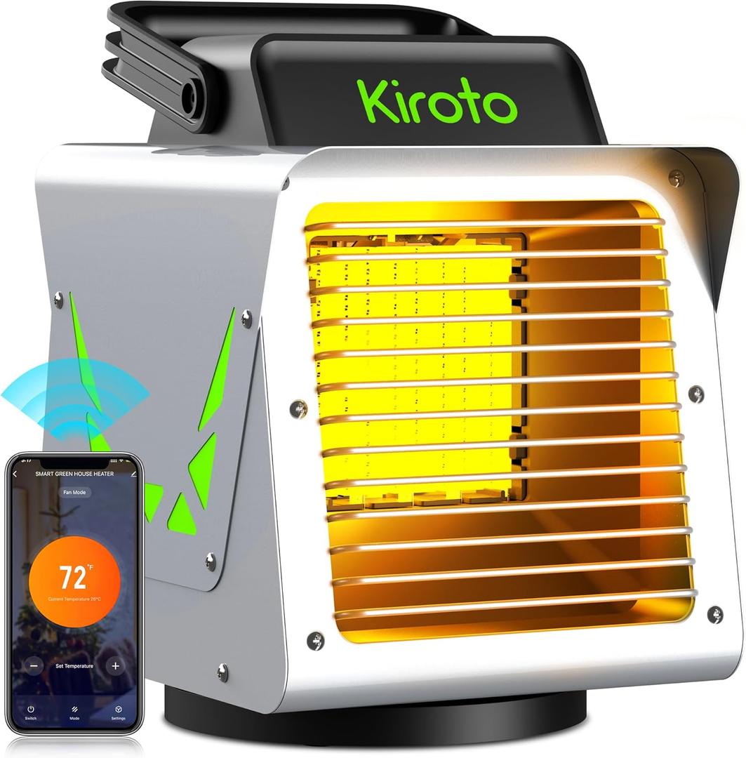Kiroto 1500w Greenhouse Heater,with APP Remote Control, Portable Outdoor Winter Heater With Thermostat For Plants Vegetables Flowers,Smart Electric Safe Heater for Green house,Grow Tents,Garage