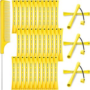 WILLBOND 36 Pieces Cold Wave Rod Hair Perm Rods Hair Rollers Perming Curlers with Steel Rat Tail Comb for Hairdressing Styling (0.28 Inch (Pack of 36), Yellow)