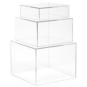 Red Co. Set of 3 Crystal Clear Acrylic Cube Display Nesting Risers with Hollow Bottoms, Transparent