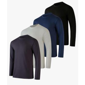 Real Essentials 4 Pack: Mens Long Sleeve Dry Fit T Shirts Hiking Fishing Workout Gym Work Sun UPF 50 Wicking Running Tee Large