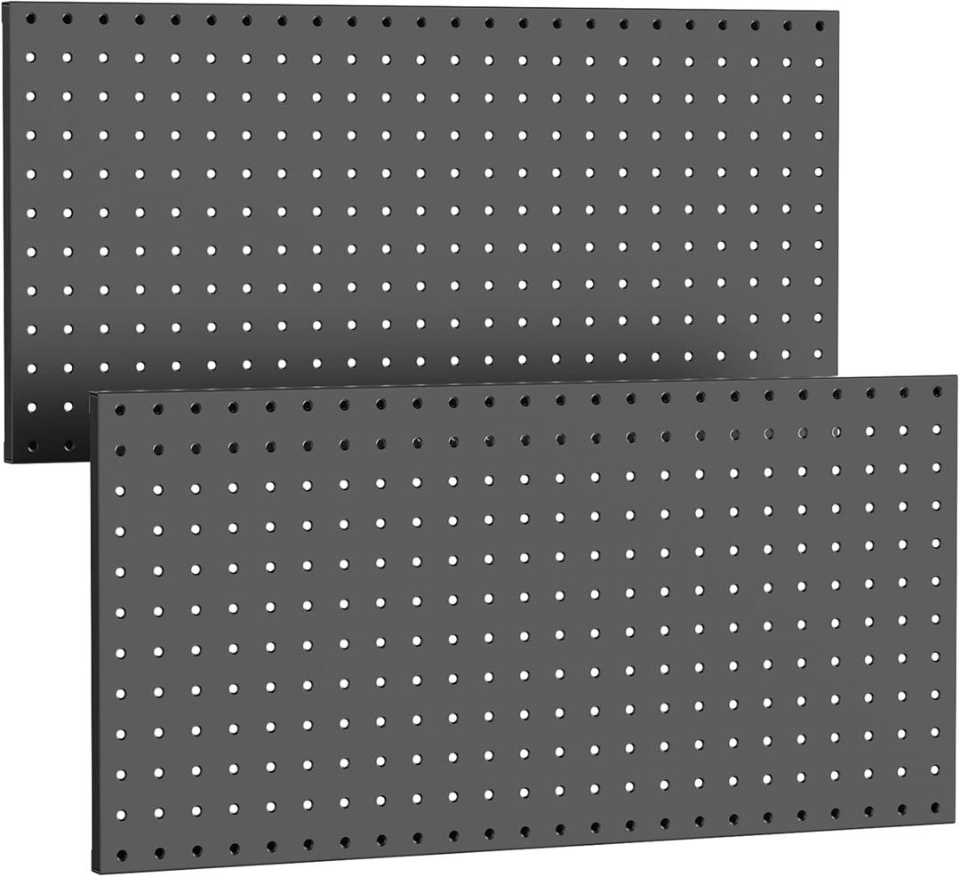 WALMANN Metal Pegboard Panels for Wall Garage Tools Storage Pegboard for Garage, Workbench, Modular Peg Board Tool Organizer Board(Pack of 2, Black)