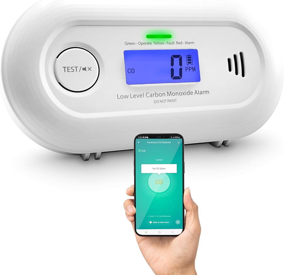 Fast Low Level CO Monitor by Forensics | Offices, Classrooms, Home, Retail | > 10ppm Display | 25ppm Alarm | (Upgraded Version 2.0)
