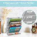 EasyPAG 5 Tier Wall File Holder, Mesh Hanging Folder Organizer with Classify Label, Versatile Desk File Holder, Vertical Wall Mounted Mail Organizer for Office Home Cubicle, Silver