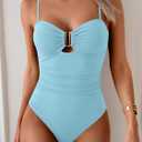 Eomenie One Piece Swimsuit for Women Tummy Control Ruched Bathing Suit Cutout U Wire Swim Suits (Blue) M