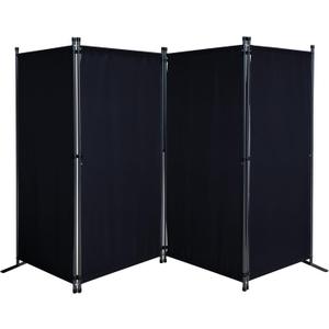 Room Divider 87" W x 65" H Black | 4-Panel Folding Privacy Screen | Portable Room Partition | Garden Separation Paravent | Water Repellent Indoor & Outdoor Freestanding Wall