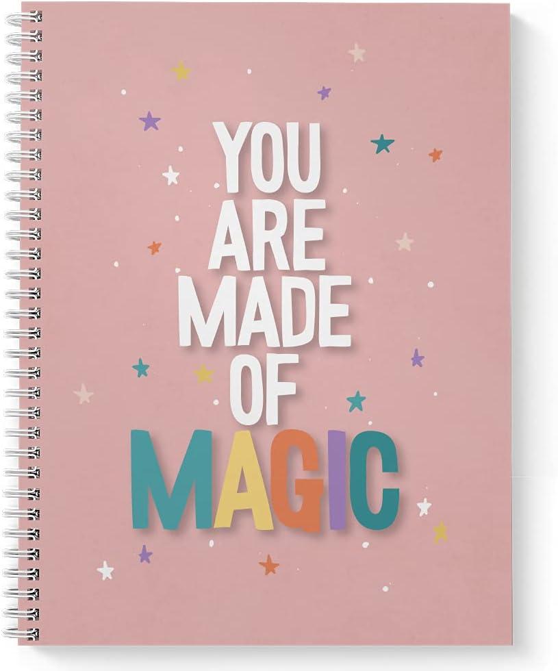 Softcover Made of Magic 8.5" x 11" Motivational Spiral Notebook/Journal, 120 Wide Ruled Pages, Durable Gloss Laminated Cover, White Wire-o Spiral. Made in the USA