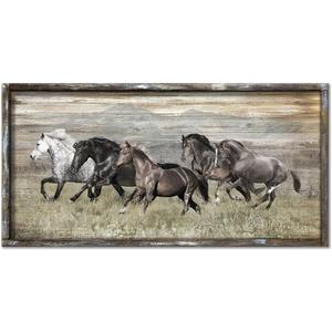 Horse Pictures Wall Art Framed Running Horses Handcrafts Rustic Sturdy Framed Artwork living roomTextured wall art(60"30")