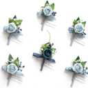 Ling's Moment Boutonniere for Men, 6pcs Groom Groomsmen Boutonniere with Builtin Pins, Artificial Flowers for Wedding Decor/Prom/Homecoming, etc.Dusty Blue Light Blue