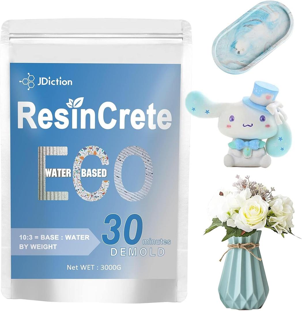 JDiction ResinCrete, 3000G Water-Based Eco-Friendly Formula, 20-30 Minutes Demold Fast Curing Eco Casting for Beginners,Mineral Casting Powder, Easy Mix for DIY Home Art