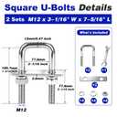 2 Pcs Heavy Duty M12 Square U Bolts Kit, 3-1/16 Inch Wide 304 Stainless Steel U-Bolt with Frame Plates and Washers, Marine Grade 1/2" x 3-1/16"W x 7-5/16"L Trailer Axle Clamp