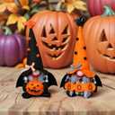 Ni-JASW Halloween Plush Gnomes Set of 2, Spooky Orange Black Bats Boo Swedish Tomte Elf Figurines Tiered Tray Decor