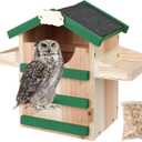 Cedar Owl House Asphalt Roof Dual Feeders Handmade Rustic Birdhouse 14x10 Inch Outdoor Nest Box with Mounting Kit Garden Wildlife Shelter