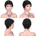 Short Layered Pixie Cut Wig Human Hair Wear and Go Glueless Curly Human Hair Wigs With Bangs for Women Full Machine Made None Lace Front Wigs Human Hair Natural Black Color