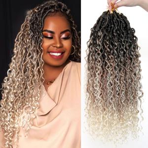 Goddess Locs Crochet Hair 18Inch 8Packs Crochet Locs,Boho Faux Locs With Curly Ends River Hippie Locs Bohemian Locs Crochet Braids(1B/27/613, 18inch(Pack of 8))