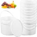 10 Pack 1.5 Quart/48oz White Plastic Bucket with Lid and Handle, Food Storage Bucket,Empty Paint Can Quart Plastic Paint Containers for Paint Water Art Crafts Projects
