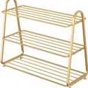 Shoe Rack Shoe Shelf Storage Organizer, 3-Tier Stackable Shoe Rack, Gold Metal Shoe Rack for Closet, Entryway, Mudroom, Bedroom, Garage/Gold/3 Layers