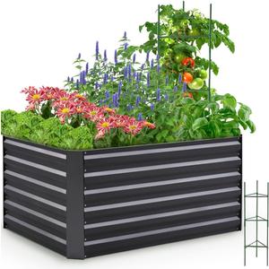Quictent Galvanized Raised Garden Bed 4x3x2ft Tall Garden Bed Extra Height 22.4" Hold 24cft Soil Outdoor Heightened Planter Box for Deep Root Vegetables Herbs Tomato Cage Included, Dark Grey (4x3x2 ft)