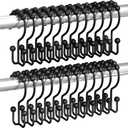 Titanker Shower Curtain Hooks Rings, Rust Resistant Metal Double Glide Shower Hooks Rings for Bathroom Shower Rods Curtains, Set of 24 Hooks - Black