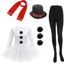 Hillban Snowman Costume for Women Kit Frosty Costume Tutu Skirt Opaque Tights Red Scarf and Snowman Top Hat for Cosplay Party (Small)