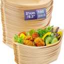 MATANA 8.3" Inch Large Bamboo Plates Disposable 100 Pack - Biodegradable Sushi Boat Serving Tray, Wood Paper Plates for Appetizer, Taco, Snacks, Disposable Bamboo Bowls & Vessel for Parties
